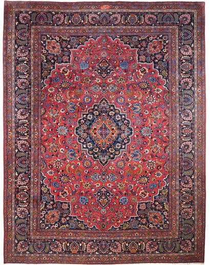 Tappeto Mashad Persia grigio rosso 302x384