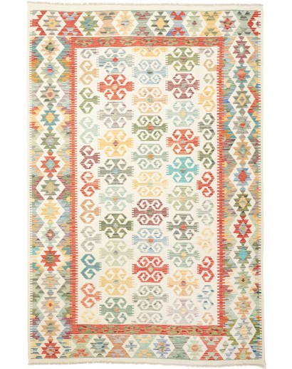 Tappeto Kilim Afghanistan bianco rosso 201x302
