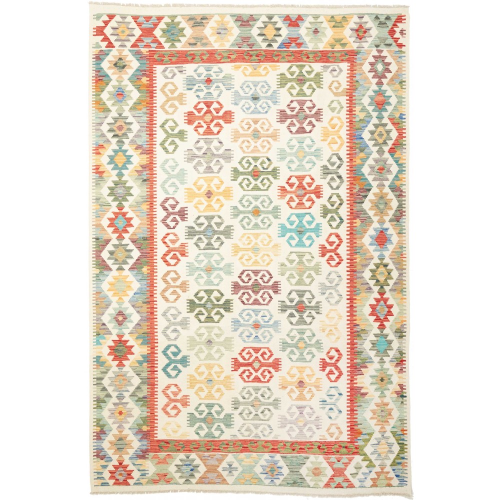 Tappeto Kilim Afghanistan bianco rosso 201x302