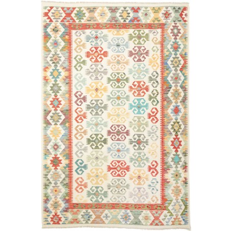 Tappeto Kilim Afghanistan bianco rosso 201x302