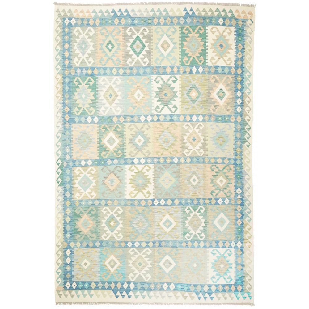 Tappeto Kilim Afghanistan bianco azzurro 199x300