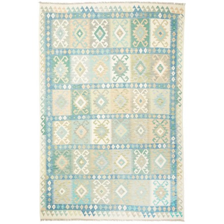 Tappeto Kilim Afghanistan bianco azzurro 199x300