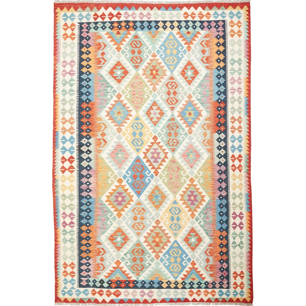 Tappeto Kilim Afghanistan bianco grigio 202x306