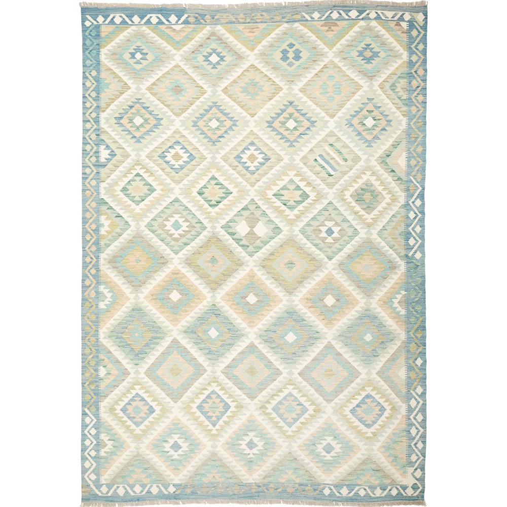 Tappeto Kilim Afghanistan bianco azzurro 200x291