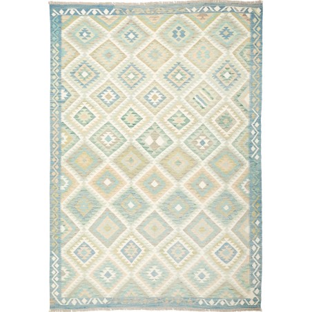 Tappeto Kilim Afghanistan bianco azzurro 200x291