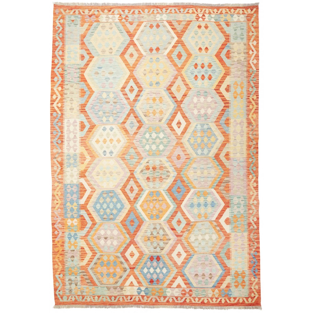 Tappeto Kilim Afghanistan bianco arancione 209x302