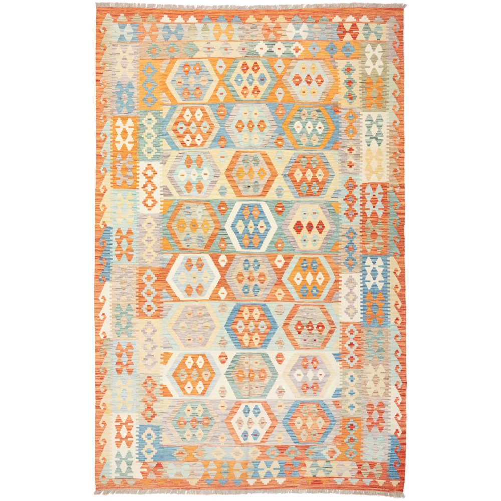 Tappeto Kilim Afghanistan bianco arancione 190x308