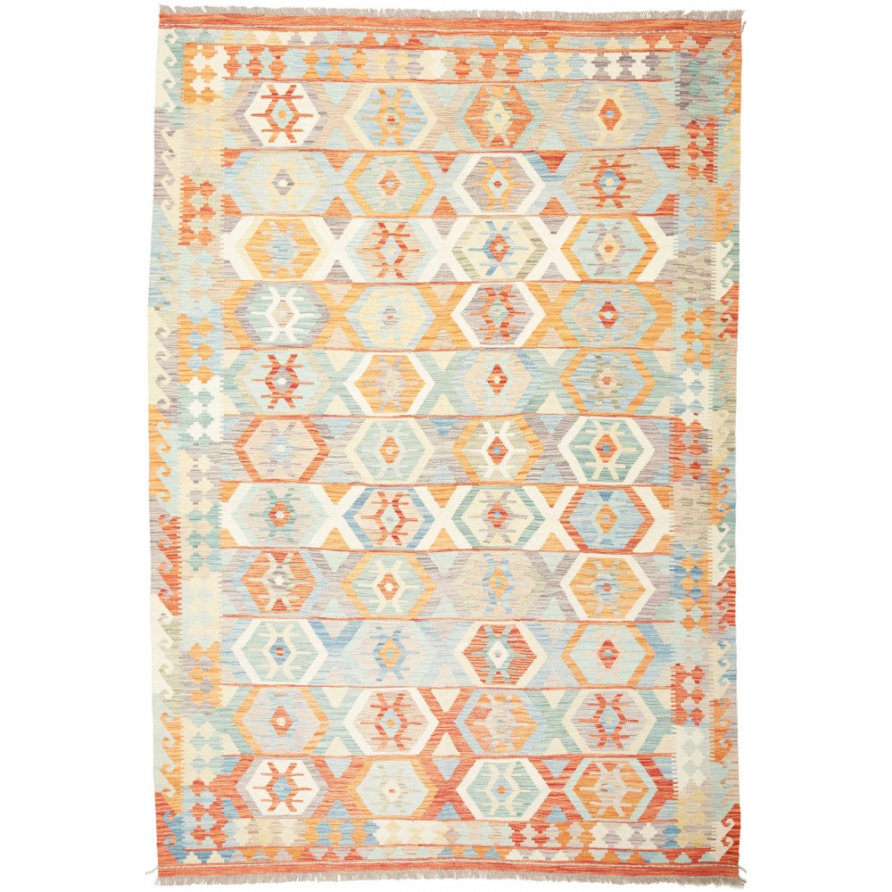 Tappeto Kilim Afghanistan bianco arancione 204x298