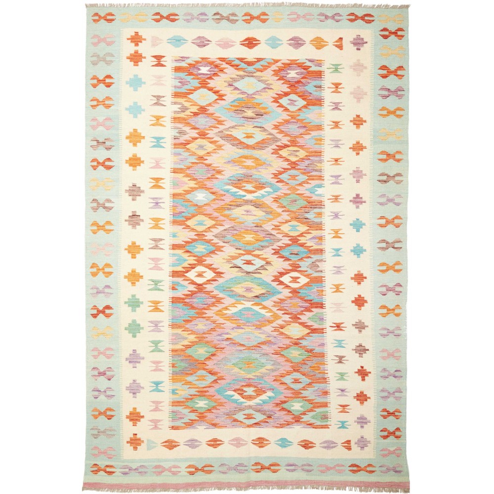 Tappeto Kilim Afghanistan bianco arancione 200x296