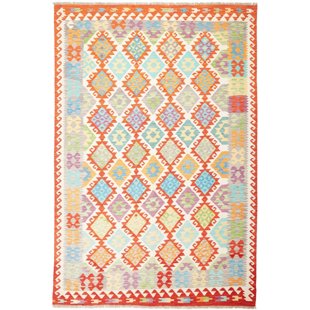 Tappeto Kilim Afghanistan bianco rosso 203x298