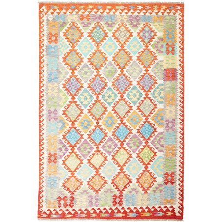 Tappeto Kilim Afghanistan bianco rosso 203x298