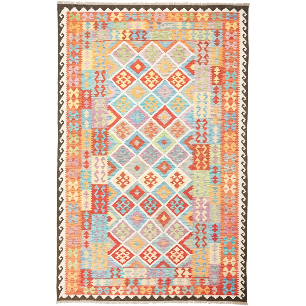 Tappeto Kilim Afghanistan bianco arancione 200x312