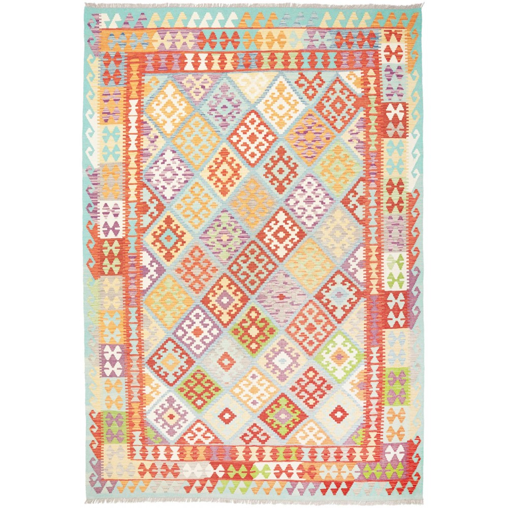 Tappeto Kilim Afghanistan bianco rosso 205x297