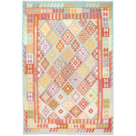 Tappeto Kilim Afghanistan bianco rosso 205x297
