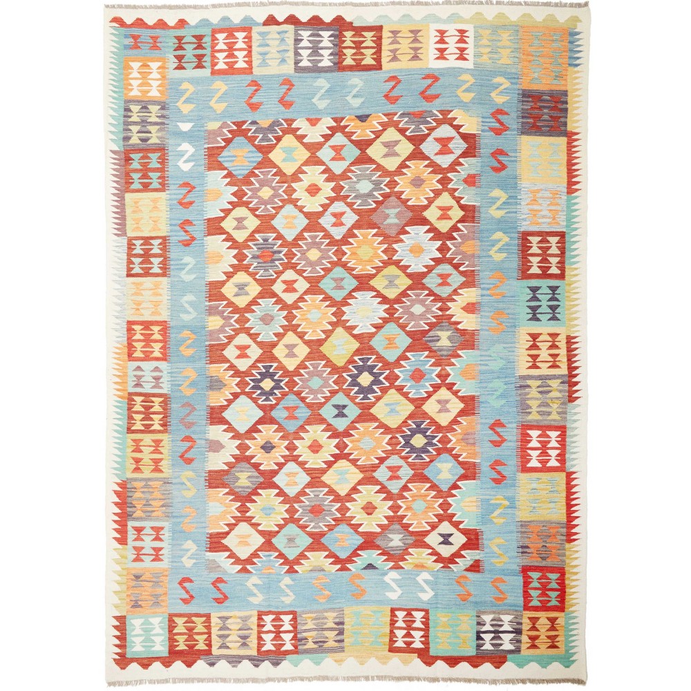 Tappeto Kilim Afghanistan bianco rosso 240x336 Tappeto Kilim Afghanistan bianco rosso 240x336