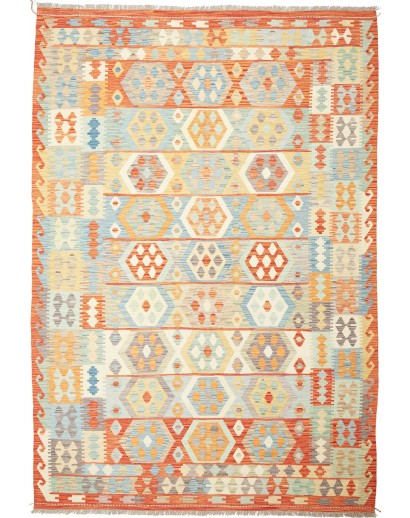 Tappeto Kilim Afghanistan bianco giallo 203x294
