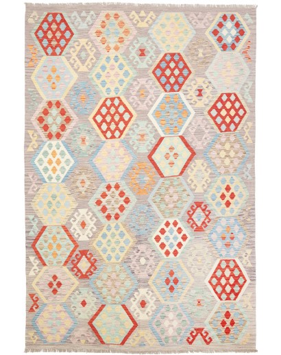 Tappeto Kilim Afghanistan bianco rosso 204x304