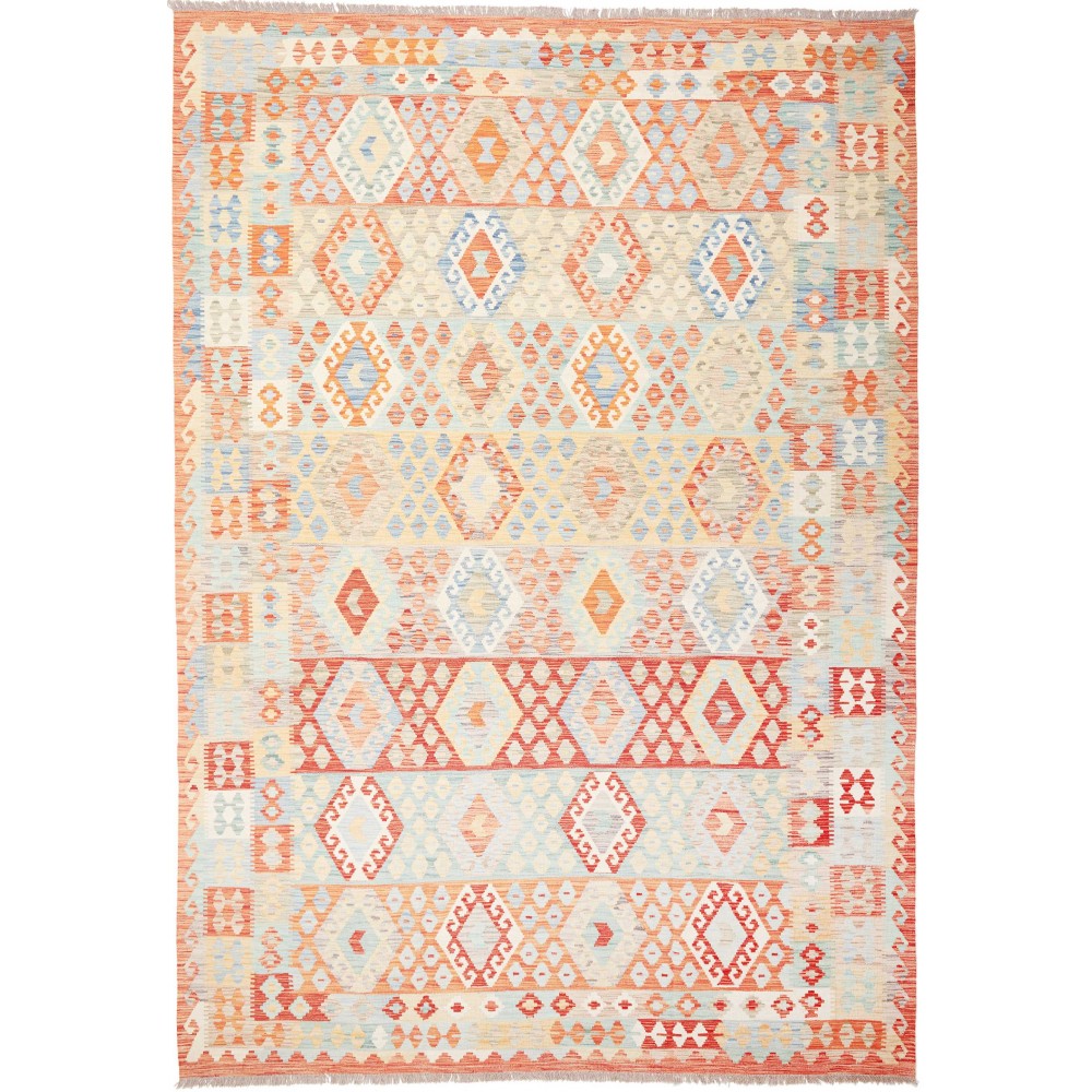 Tappeto Kilim Afghanistan bianco arancione 251x354 Tappeto Kilim Afghanistan bianco arancione 251x354