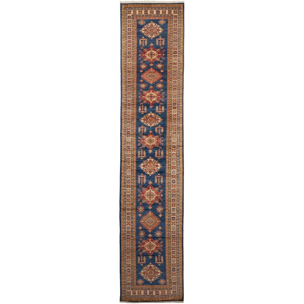 Tappeto Kazak Fine Pakistan azzurro arancione 83x386 Tappeto Kazak Fine Pakistan azzurro arancione 83x386