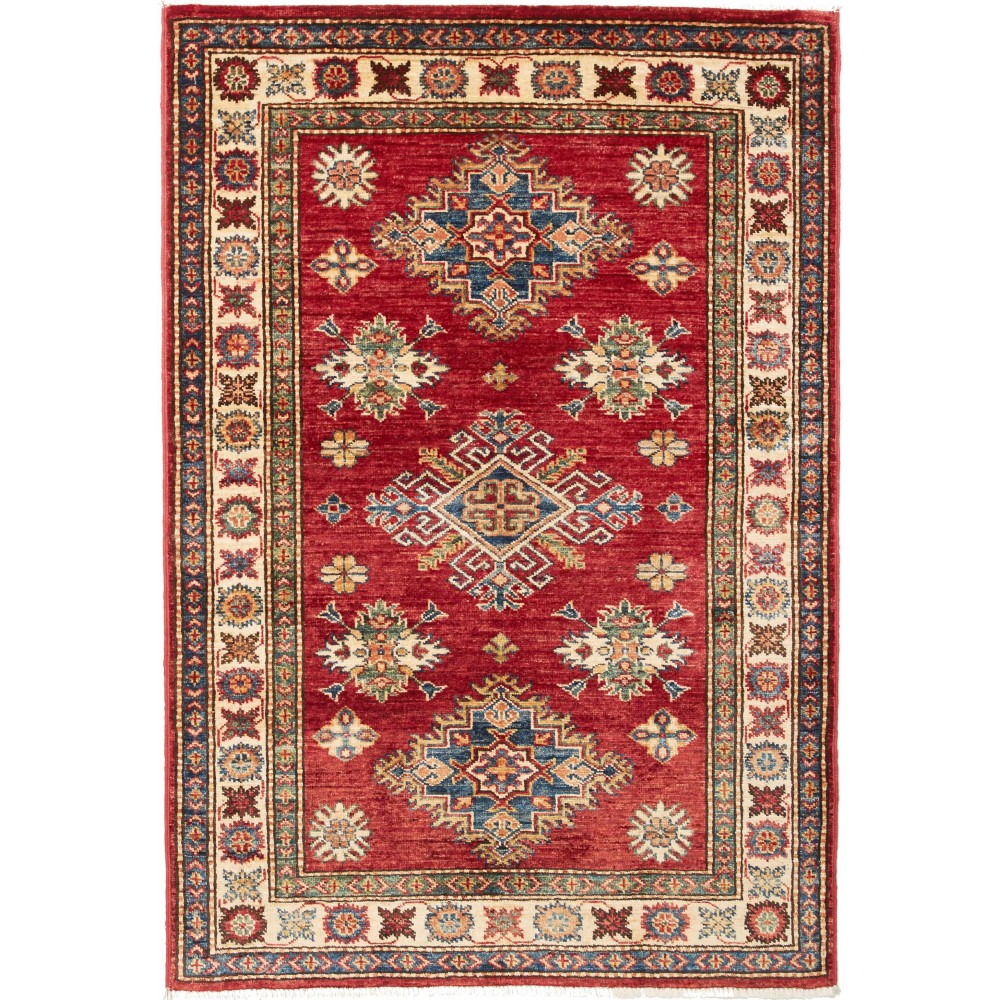 Tappeto Kazak Fine Pakistan marrone giallo 98x139 Tappeto Kazak Fine Pakistan marrone giallo 98x139