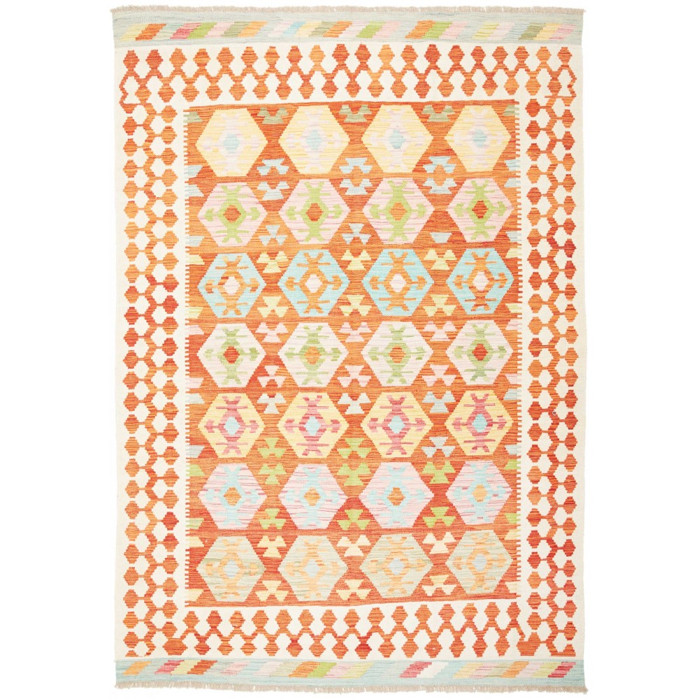 Tappeto Kilim Afghanistan bianco arancione 167x240
