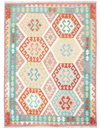 Tappeto Kilim Afghanistan bianco azzurro 155x209