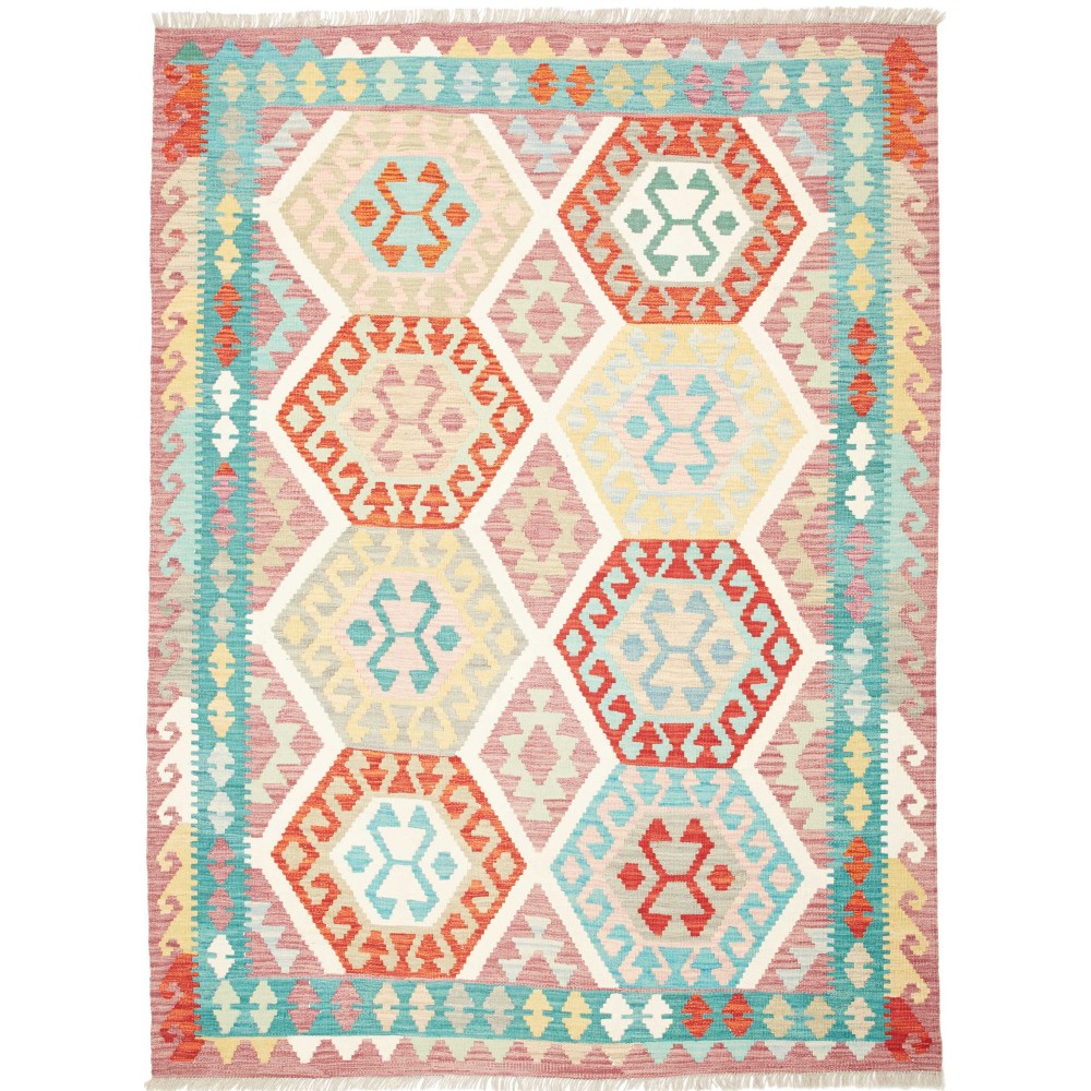Tappeto Kilim Afghanistan bianco azzurro 155x209