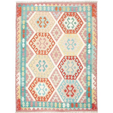 Tappeto Kilim Afghanistan bianco azzurro 155x209