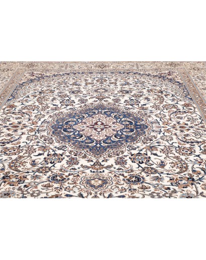 Tappeto Nain Kashmar Persia bianco azzurro 304x398