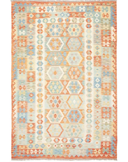 Tappeto Kilim Afghanistan bianco giallo 175x257