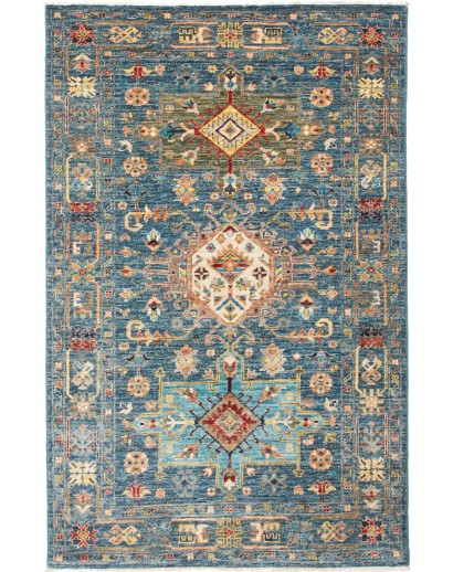 Tappeto Tribal Pakistan bianco azzurro 102x157