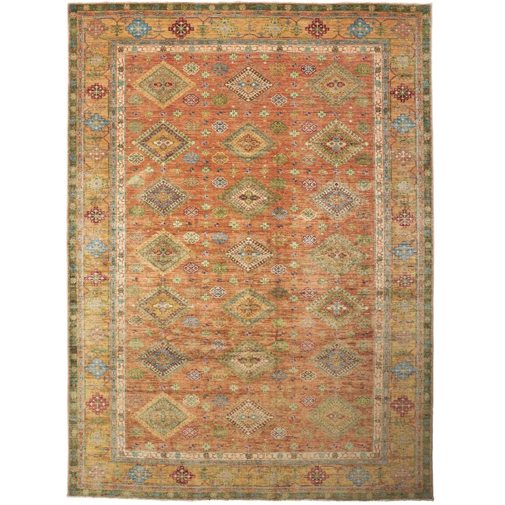 Tappeto Kazak Fine Pakistan arancione verde 262x356 Tappeto Kazak Fine Pakistan arancione verde 262x356