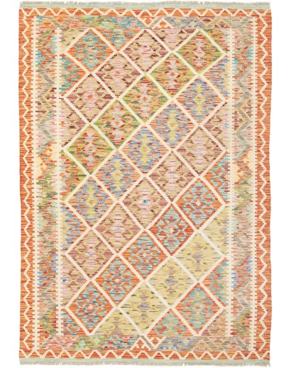 Tappeto Kilim Afghanistan marrone giallo 130x184