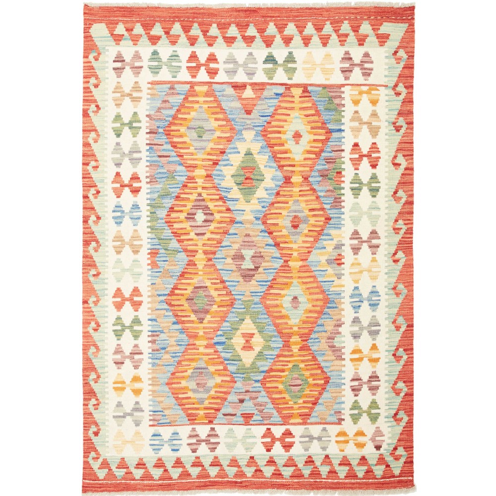 Tappeto Kilim Afghanistan giallo rosso 122x178