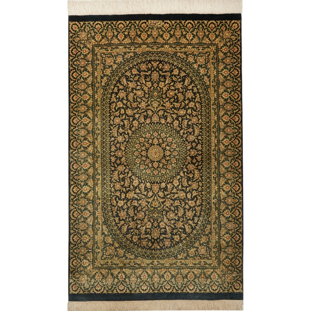 Tappeto Ghom seta Persia grigio marrone 77x120 Tappeto Ghom seta Persia grigio marrone 77x120