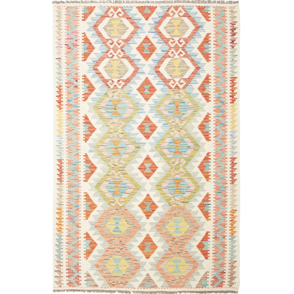 Tappeto Kilim Afghanistan bianco rosso 124x184