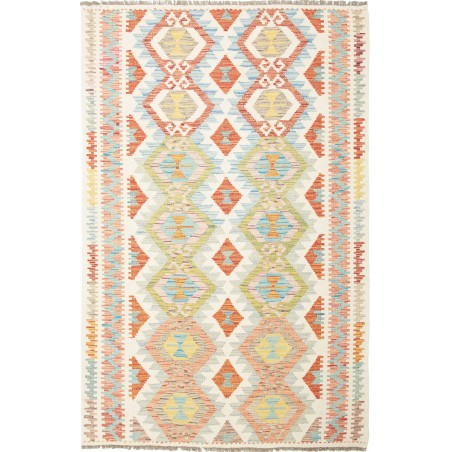 Tappeto Kilim Afghanistan bianco rosso 124x184
