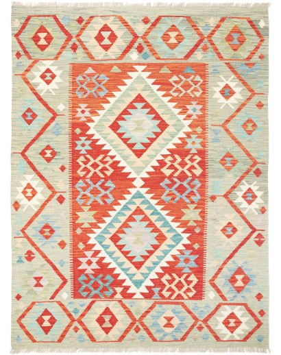 Tappeto Kilim Afghanistan bianco rosso 129x170