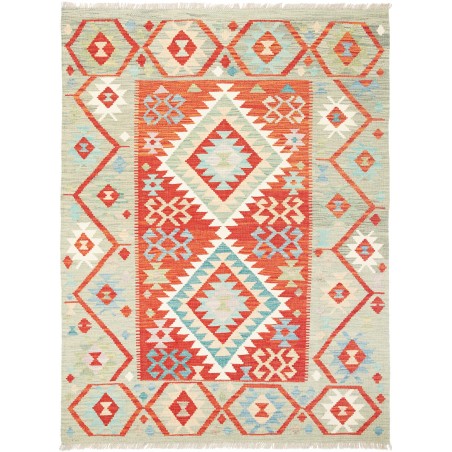 Tappeto Kilim Afghanistan bianco rosso 129x170