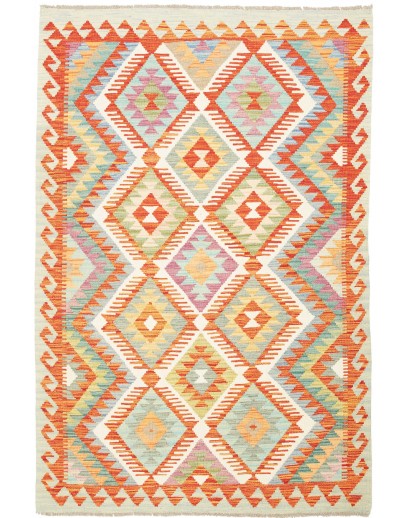 Tappeto Kilim Afghanistan bianco arancione 123x185