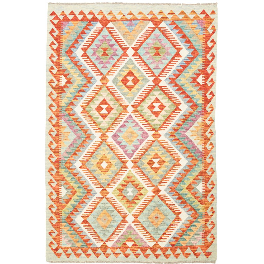 Tappeto Kilim Afghanistan bianco arancione 123x185