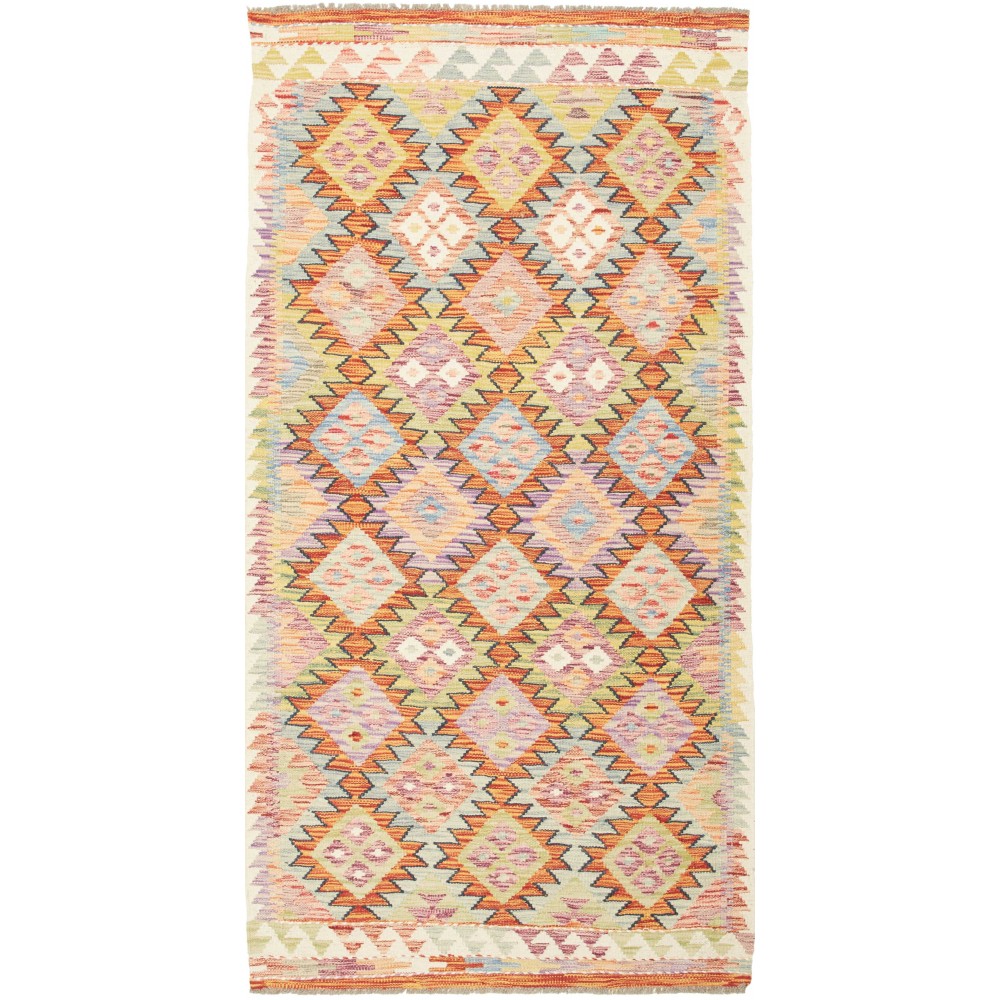 Tappeto Kilim Afghanistan giallo azzurro 102x201
