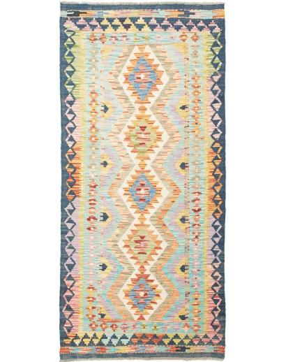 Tappeto Kilim Afghanistan bianco azzurro 93x200