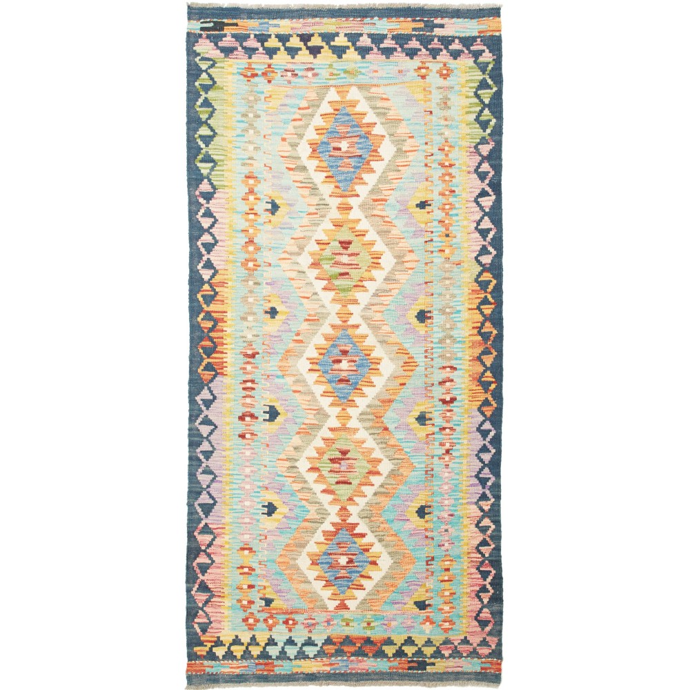 Tappeto Kilim Afghanistan bianco azzurro 93x200