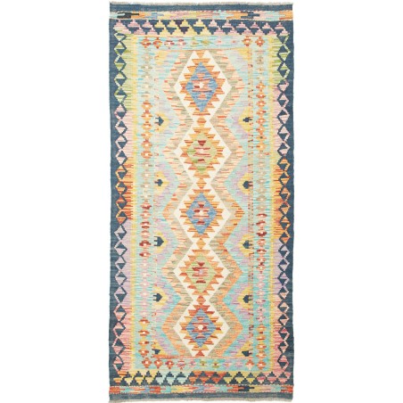 Tappeto Kilim Afghanistan bianco azzurro 93x200
