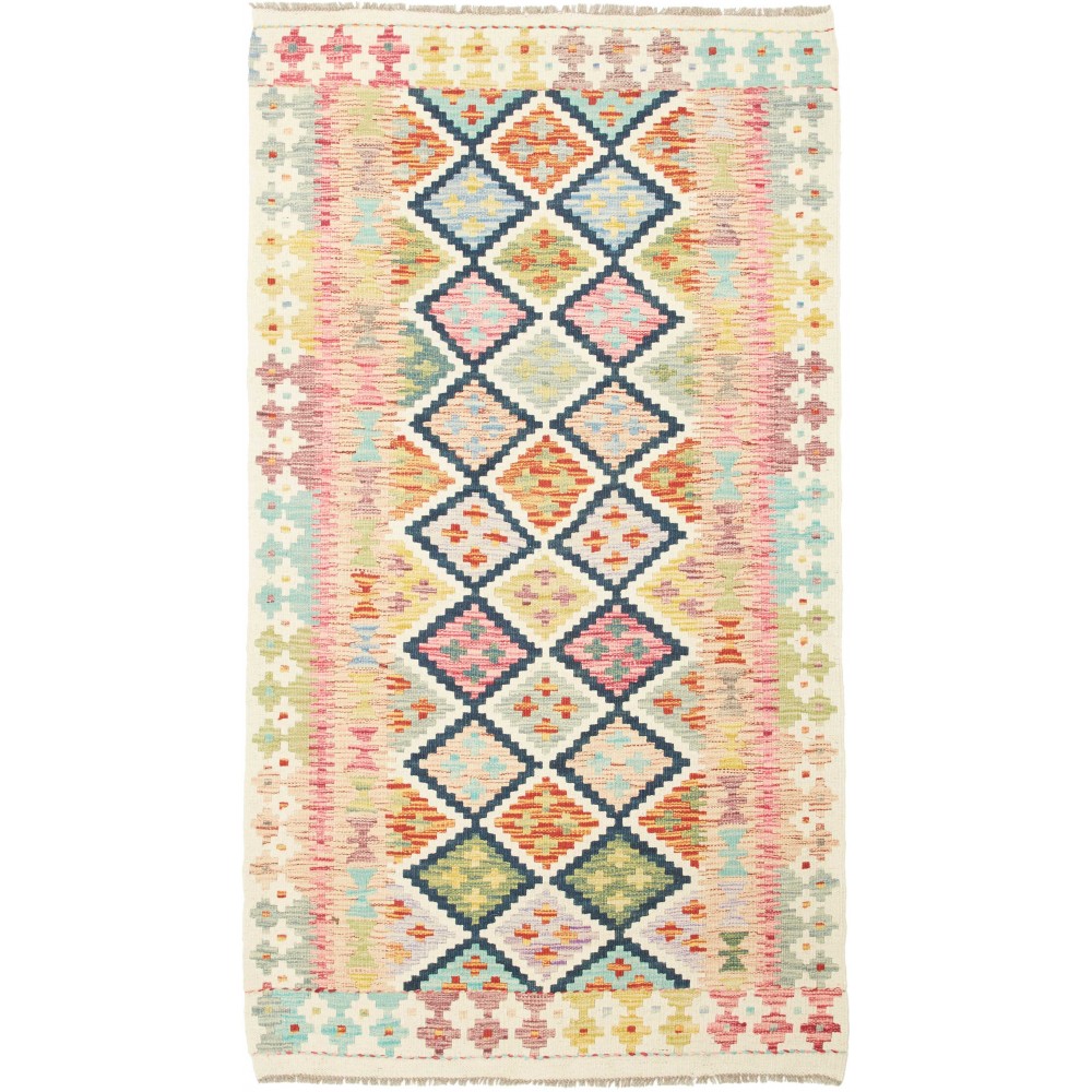 Tappeto Kilim Afghanistan giallo azzurro 104x188