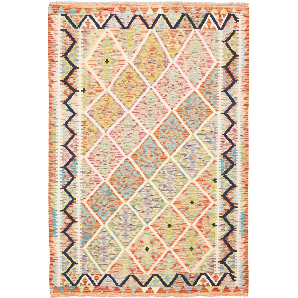 Tappeto Kilim Afghanistan giallo rosso 128x184