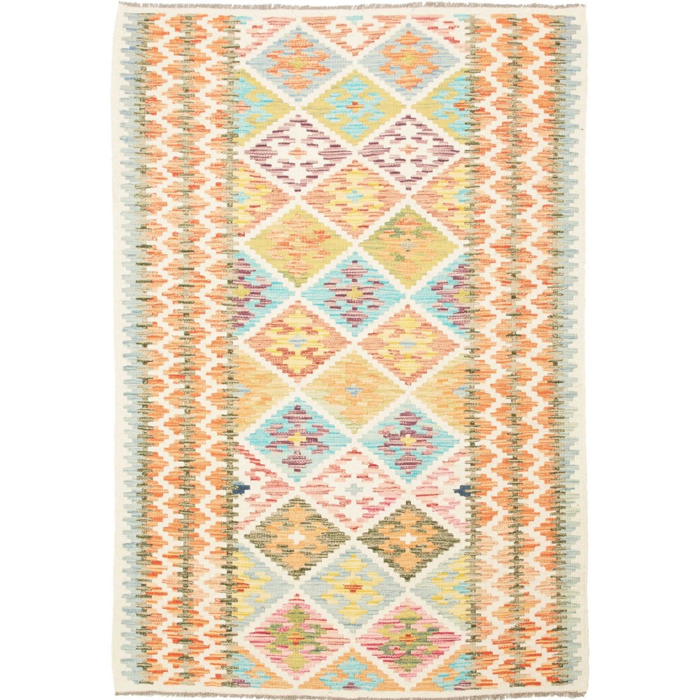 Tappeto Kilim Afghanistan giallo bianco 125x159