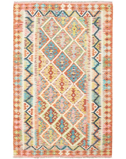 Tappeto Kilim Afghanistan giallo azzurro 123x192