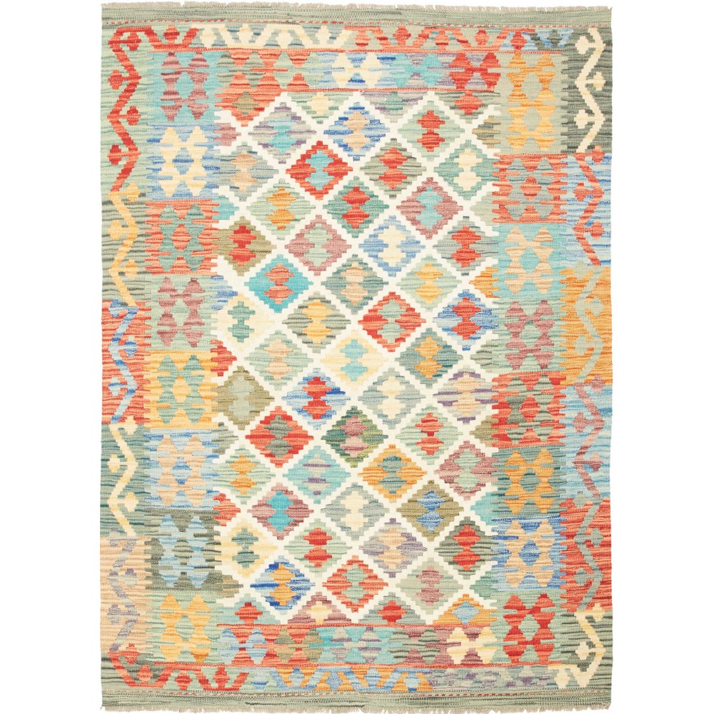 Tappeto Kilim Afghanistan beige azzurro 129x172